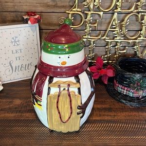 2007 Nonni's Snowman &
Sled Hand Painted Cookie Jar approximately 12 in tall